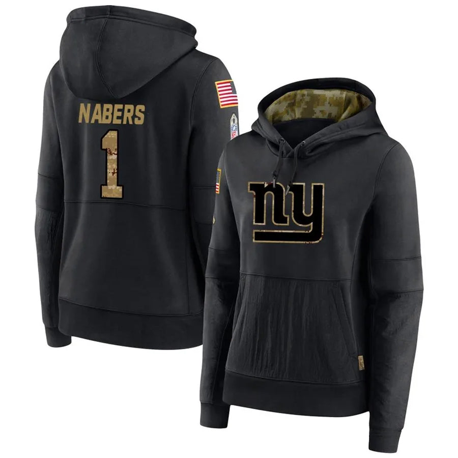 Perkns NY.Giants #1 Malik Nabers Player Black Salute to Service Hoodies Stitched Jerseys