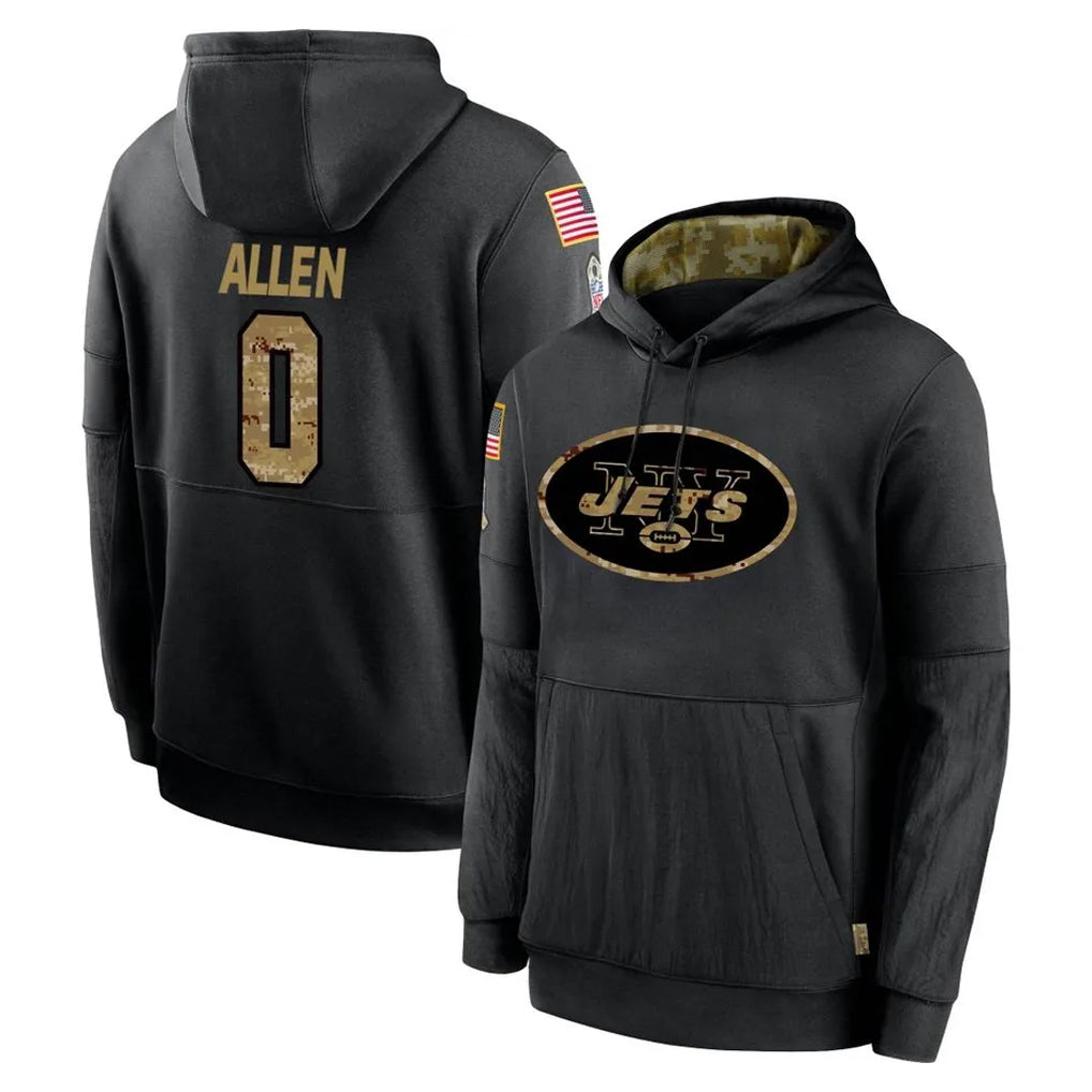 Perkns NY.Jets #0 Braelon Allen Player Black Salute to Service Hoodies Limited Game Stitched Jerseys