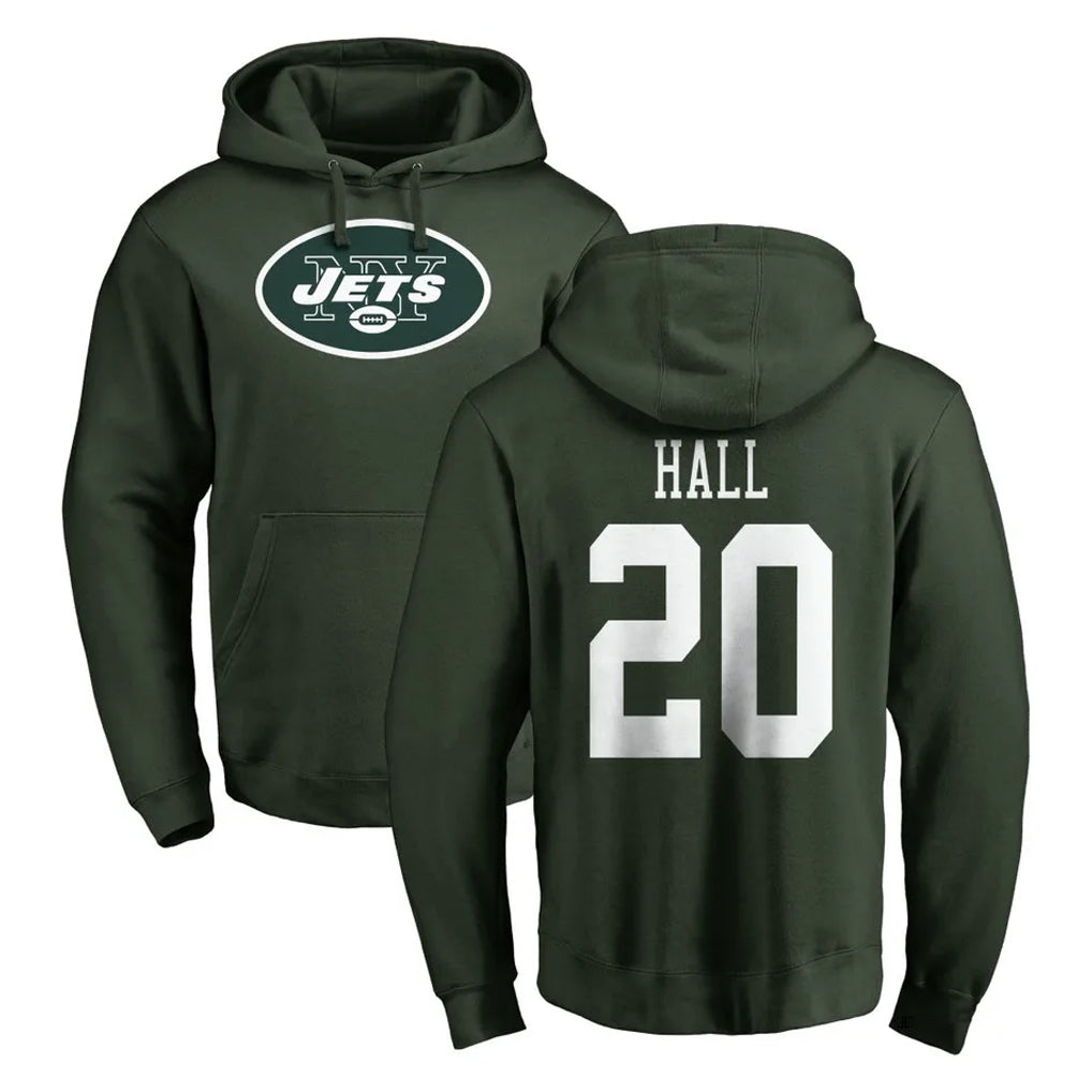 Perkns NY.Jets #20 Breece Hall Player Green LOGO Pullover Hoodies Limited Game Stitched Jerseys