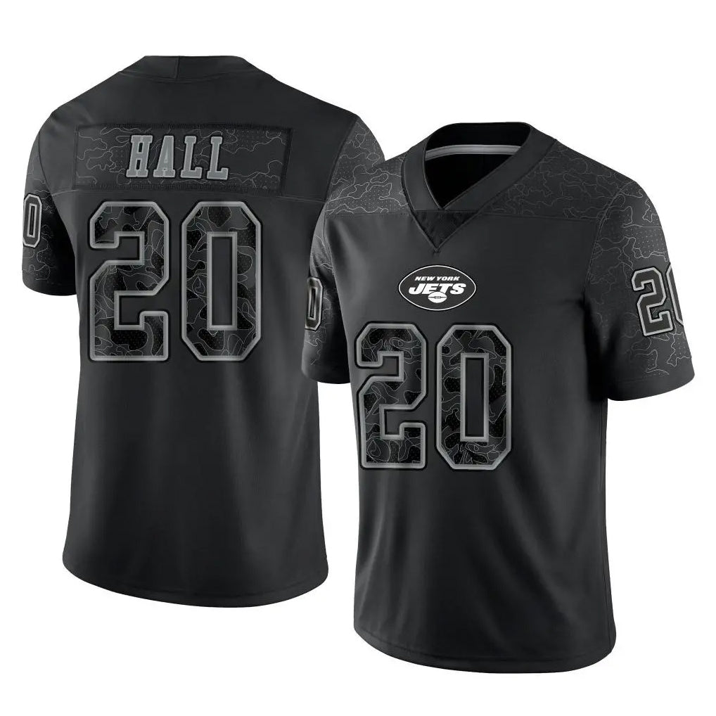 Perkns NY.Jets #20 Breece Hall Player Stealth Black Limited Reflective Home Game Stitched Jerseys