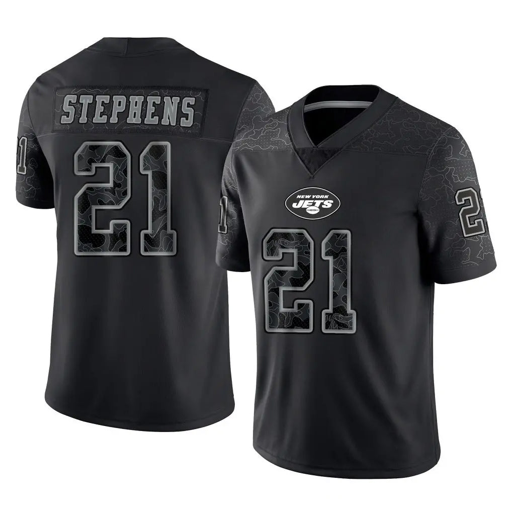 Perkns NY.Jets #21 Brandon Stephens Player Stealth Black Limited Reflective Home Game Stitched Jerseys