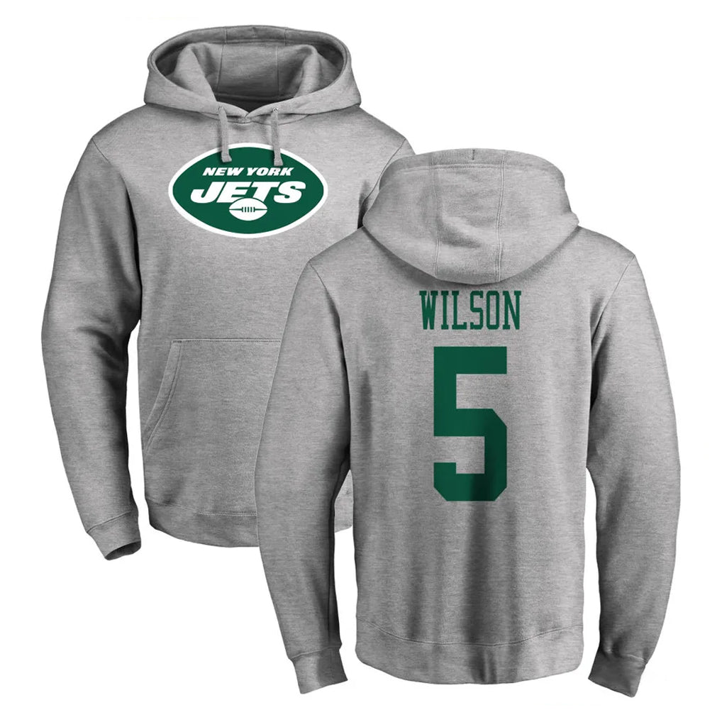 Perkns NY.Jets #5 Garrett Wilson Player Gray LOGO Pullover Hoodies Limited Game Stitched Jerseys