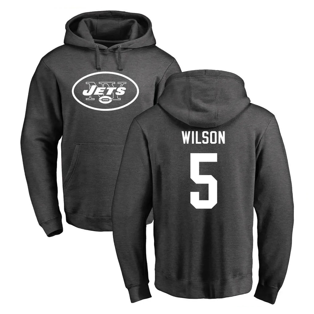Perkns NY.Jets #5 Garrett Wilson Player Gray Pullover Hoodies Limited Game Stitched Jerseys