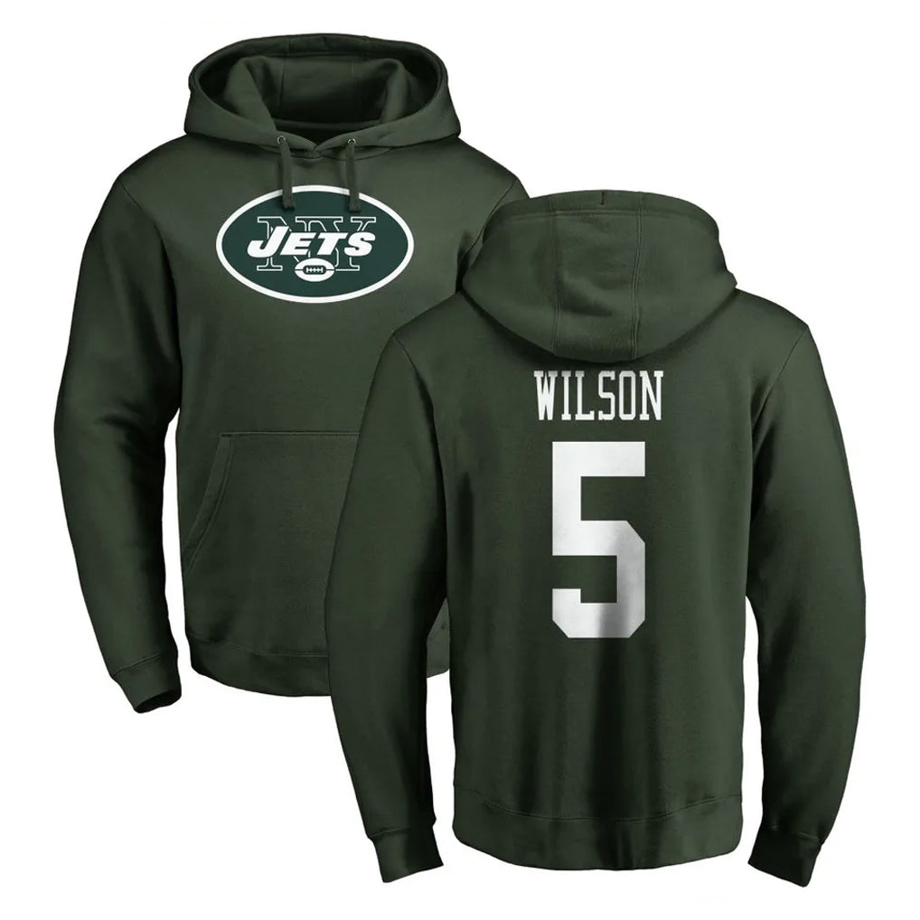 Perkns NY.Jets #5 Garrett Wilson Player Green LOGO Pullover Hoodies Limited Game Stitched Jerseys