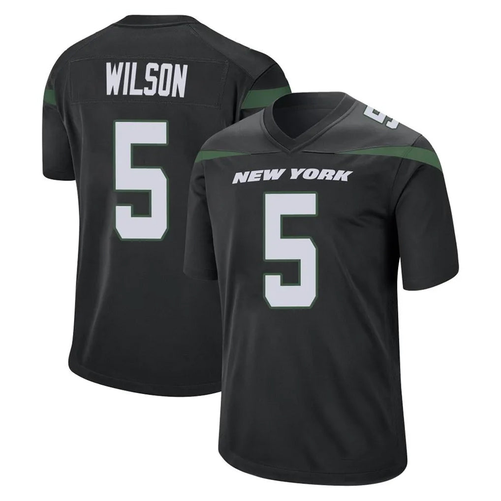 Perkns NY.Jets #5 Garrett Wilson Player Stealth Black Home Game Stitched Jerseys