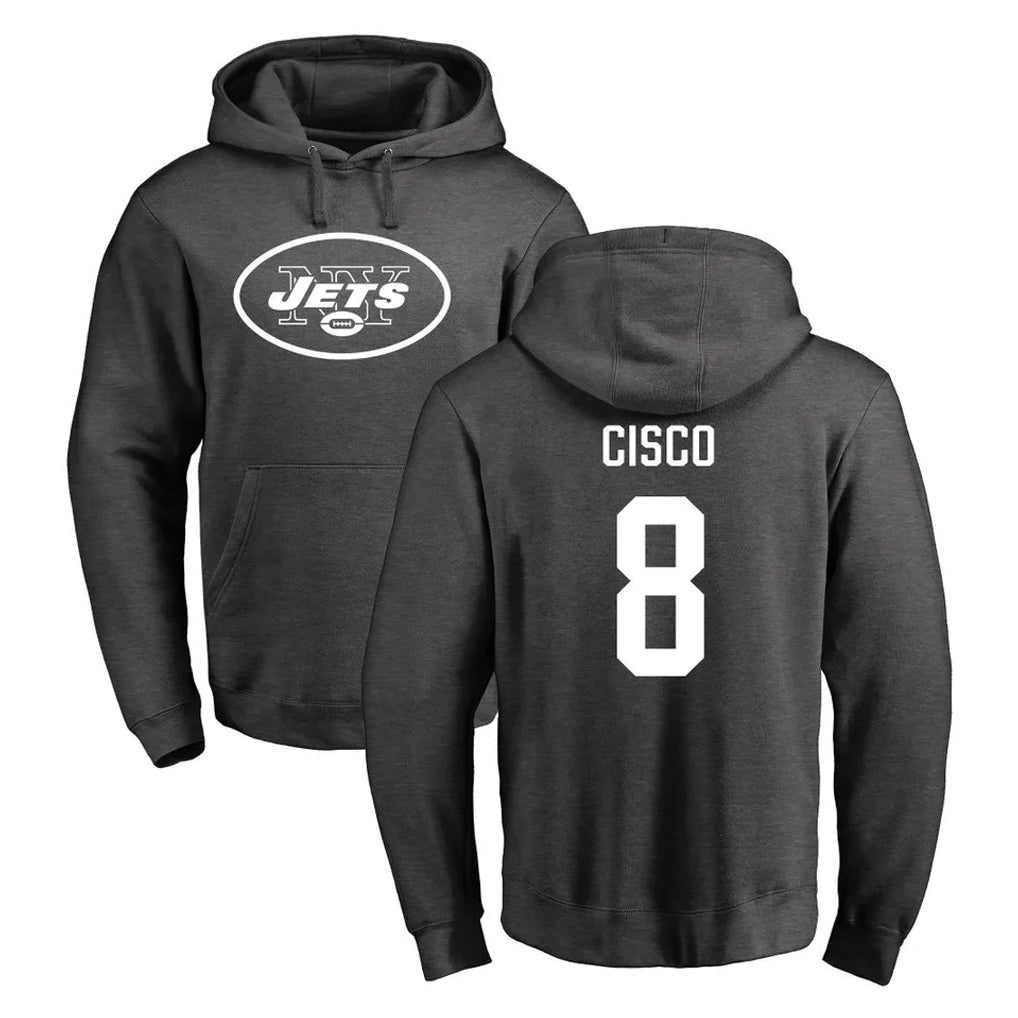 Perkns NY.Jets #8 Andre Cisco Player Gray Pullover Hoodies Limited Game Stitched Jerseys