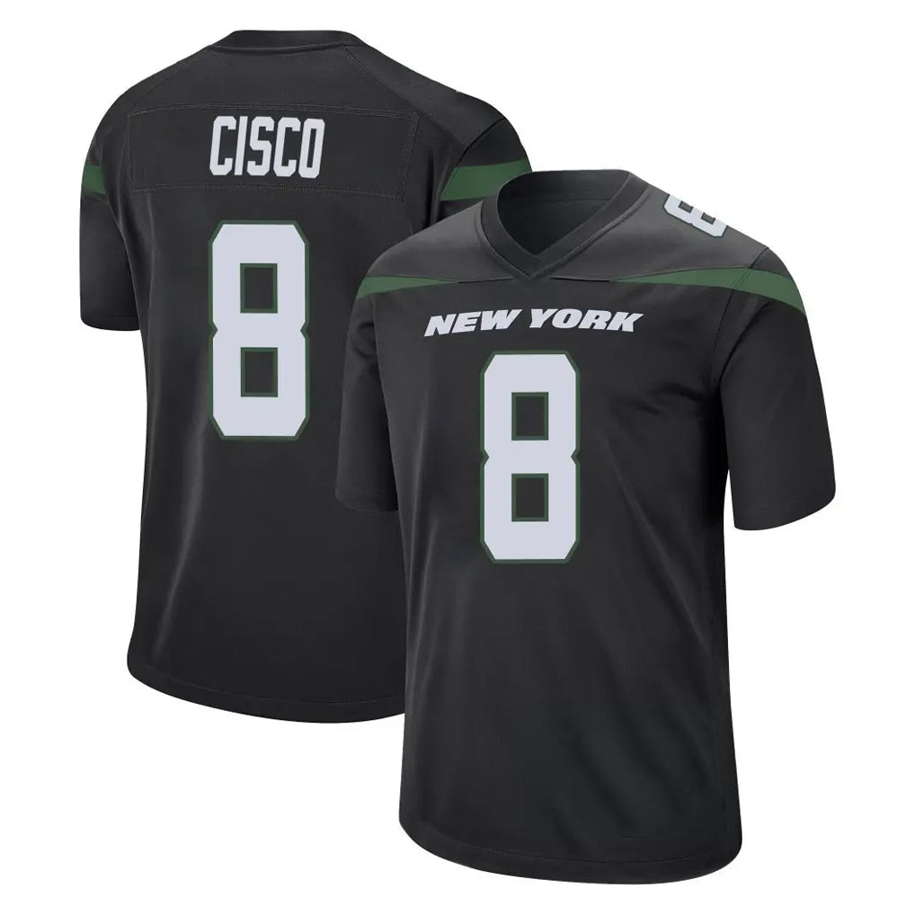 Perkns NY.Jets #8 Andre Cisco Player Stealth Black Home Game Stitched Jerseys