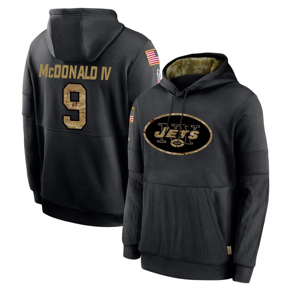 Perkns NY.Jets #9 Will McDonald IV Player Black Salute to Service Hoodies Limited Game Stitched Jerseys