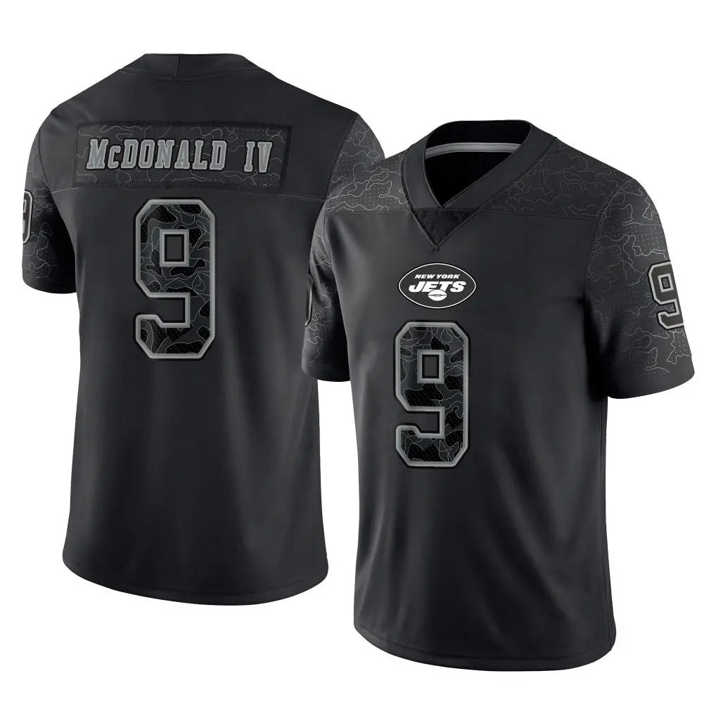 Perkns NY.Jets #9 Will McDonald IV Player Stealth Black Limited Reflective Home Game Stitched Jerseys
