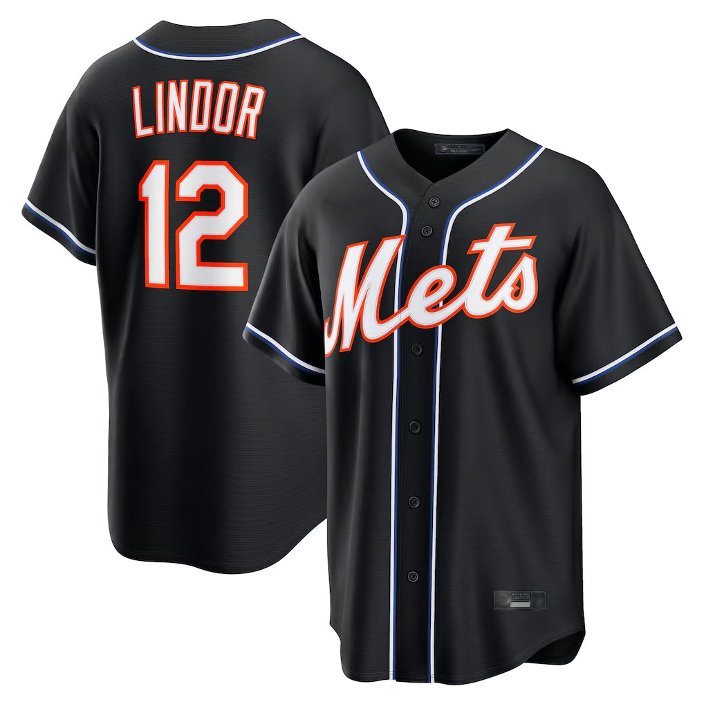 Perkns NY.Mets #12 Francisco Lindor Player Black Fashion Out Game Stitched Jerseys