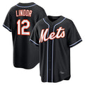 Perkns NY.Mets #12 Francisco Lindor Player Black Fashion Out Game Stitched Jerseys