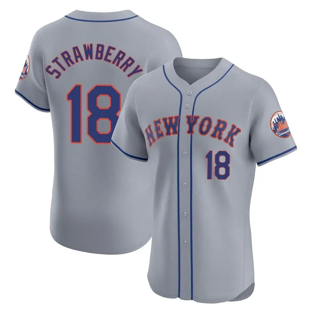 Perkns NY.Mets #18 Darryl Strawberry Player Gray Road Limited Elite Home Stitched Jerseys