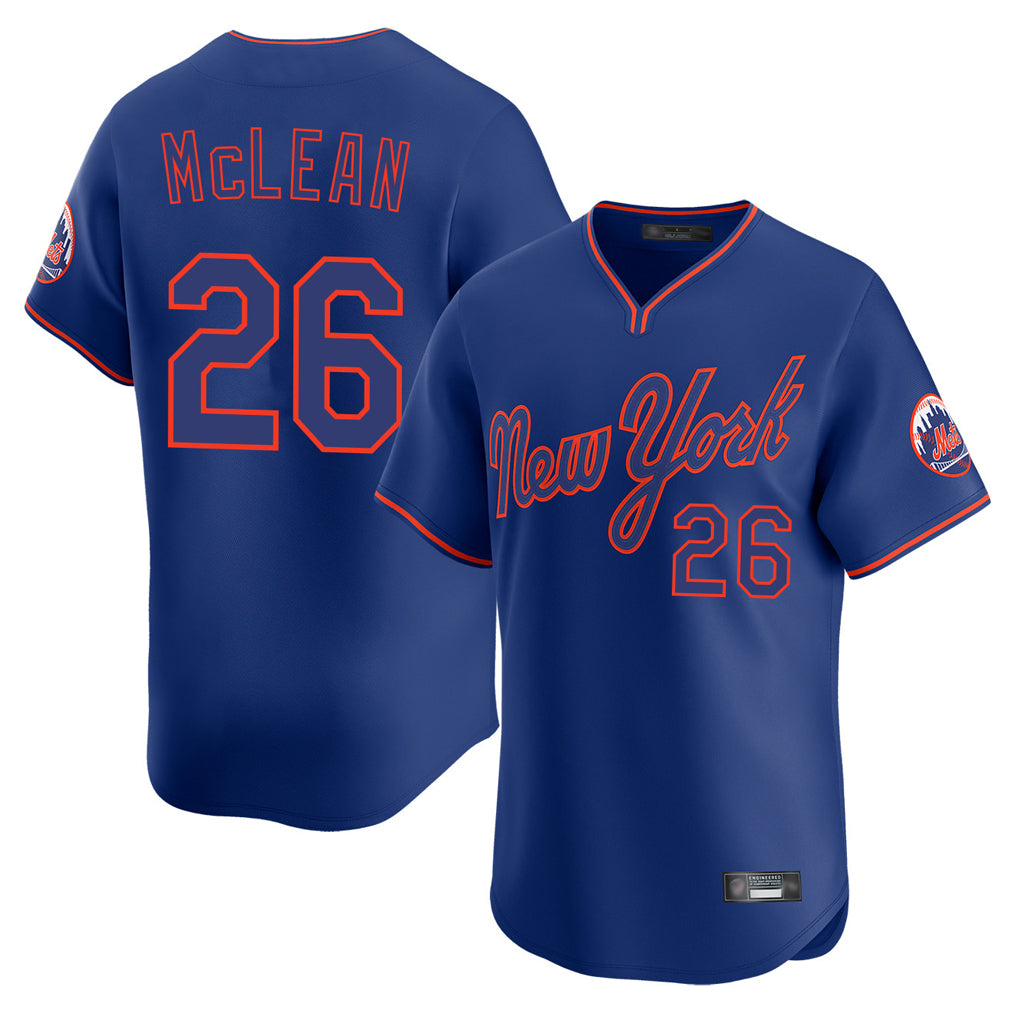 Perkns NY.Mets #26 Nolan McLean Player Royal T-shirt Home Limited Elite Stitched Jerseys