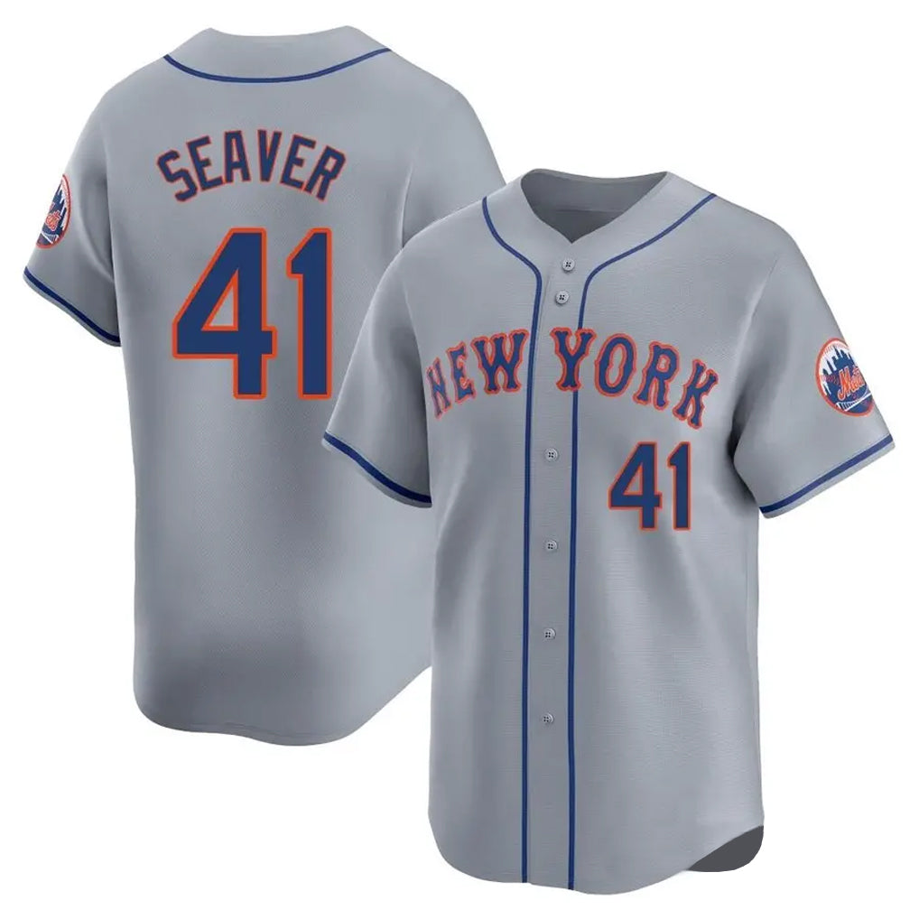 Perkns NY.Mets #41 Tom Seaver Player Gray Road Limited Home Stitched Jerseys