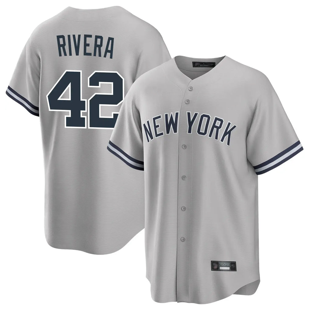 Perkns NY.Yankees #42 Mariano Rivera Player Gray Road Game Stitched Jerseys