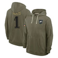 Perkns P.Eagles #1 Jalen Hurts Player Olive Salute to Service Pullover Hoodies Limited Stitched Jerseys