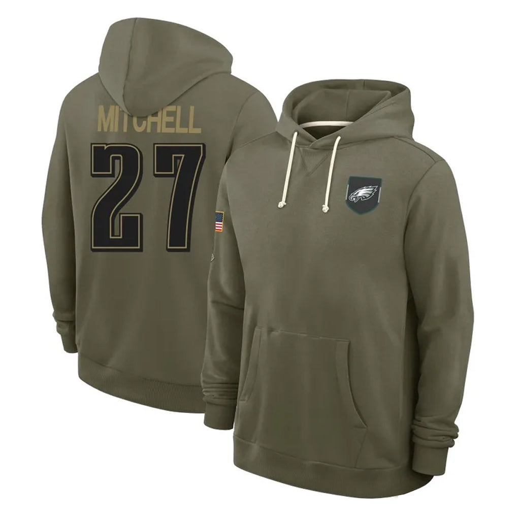 Perkns P.Eagles #27 Quinyon Mitchell Player Olive Salute to Service Pullover Hoodies Limited Stitched Jerseys