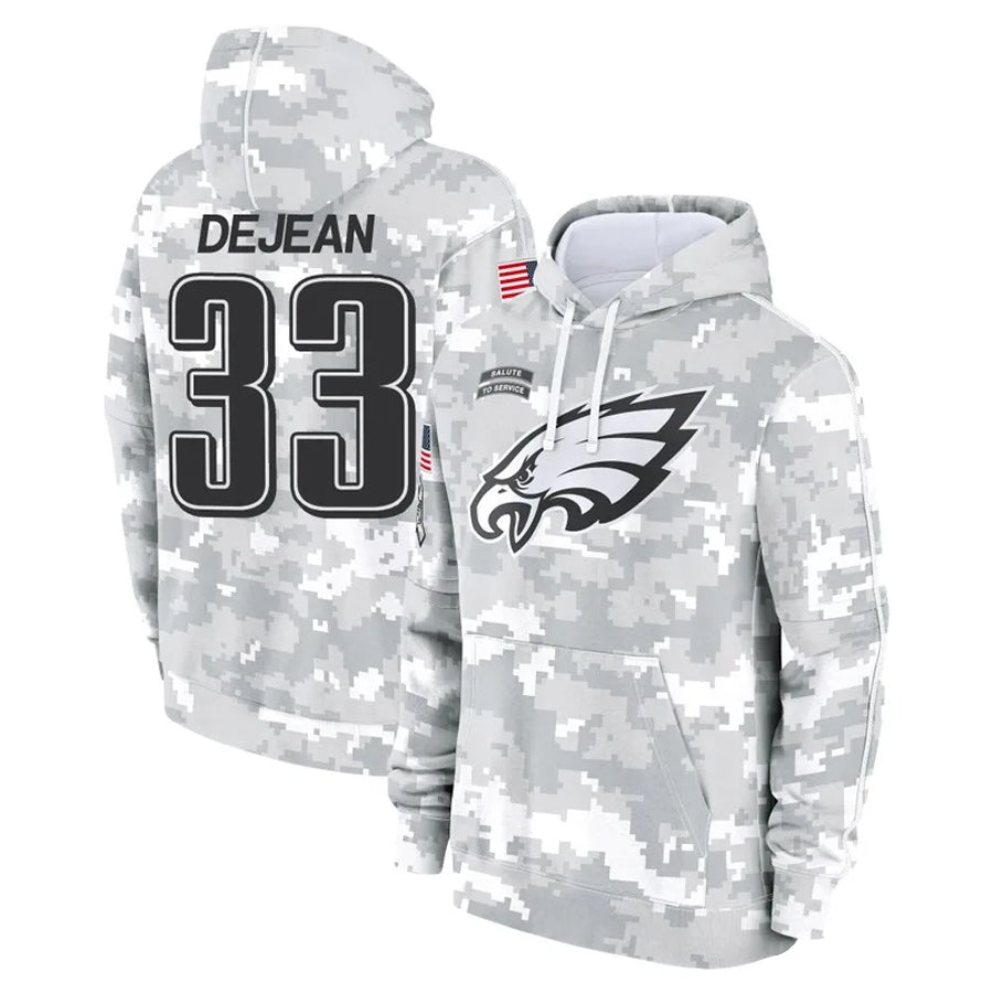 Perkns P.Eagles #33 Cooper DeJean Player Military Hoodie Arctic Camo Salute To Service Stitched Jerseys