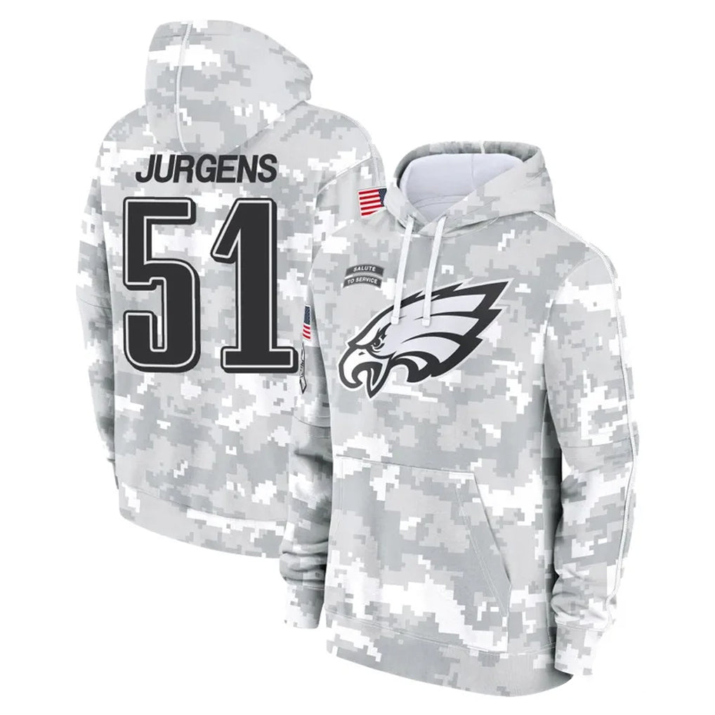 Perkns P.Eagles #51 Cam Jurgens Player Arctic Camo Salute to Service Pullover Hoodies Limited Game Stitched Jerseys