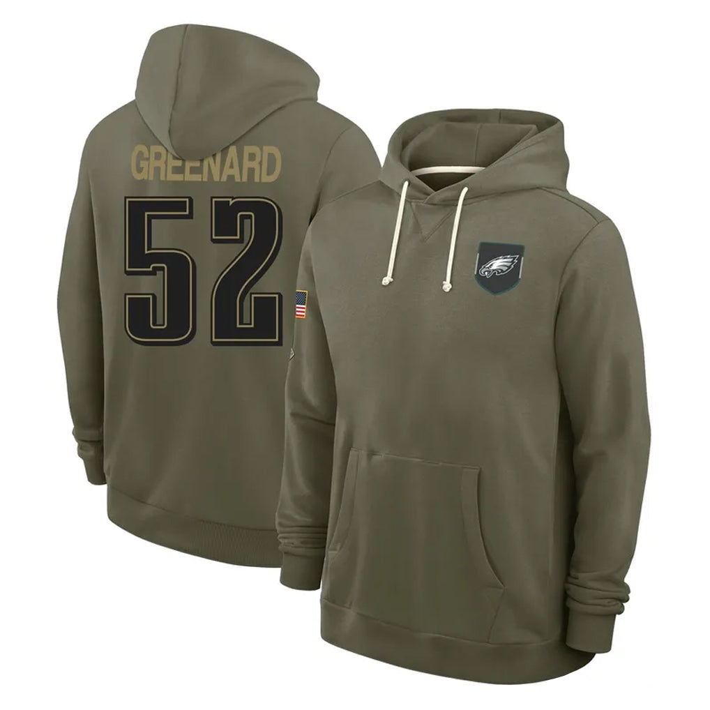Perkns P.Eagles #52 Jonathan Greenard Player Olive Salute to Service Pullover Hoodies Limited Stitched Jerseys