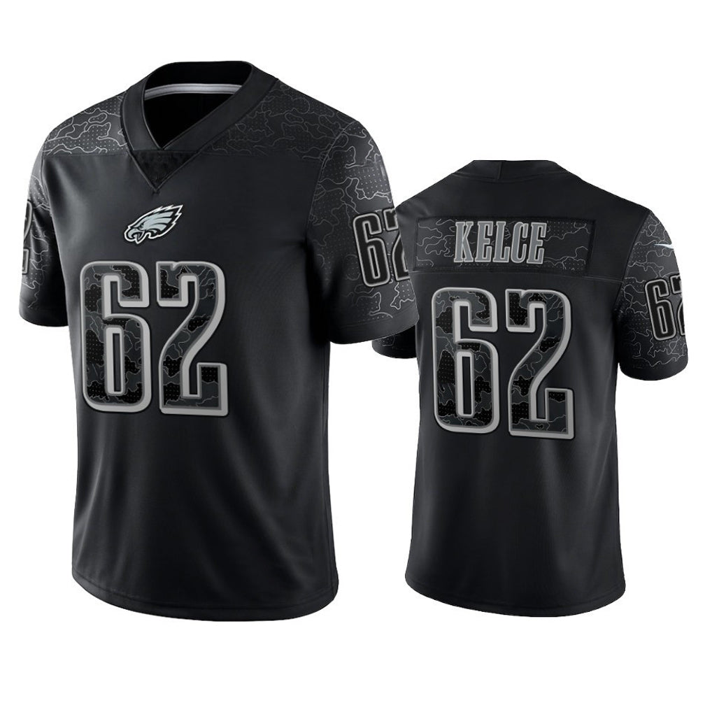 Perkns P.Eagles #62 Jason Kelce Player Black REFLECTIVE Limited Stitched Jerseys