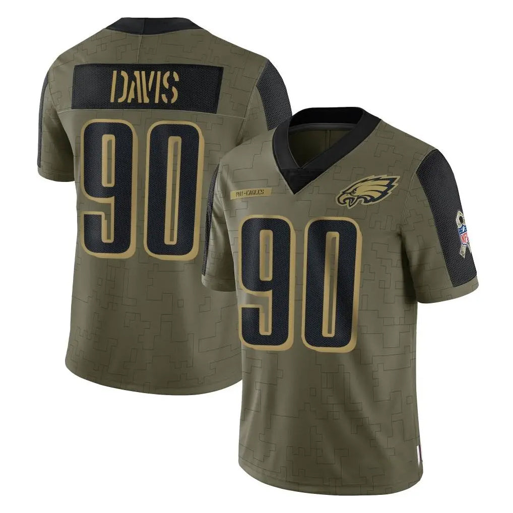 Perkns P.Eagles #90 Jordan Davis Player Olive Salute To Service Limited Game Stitched Jerseys