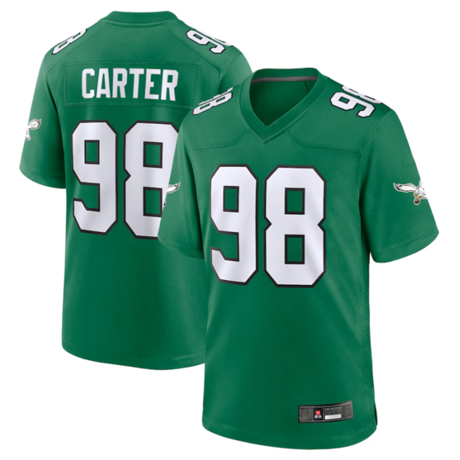 Perkns P.Eagles #98 Jalen Carter Green Alternate Game Jersey Stitched American Stitched Jersey