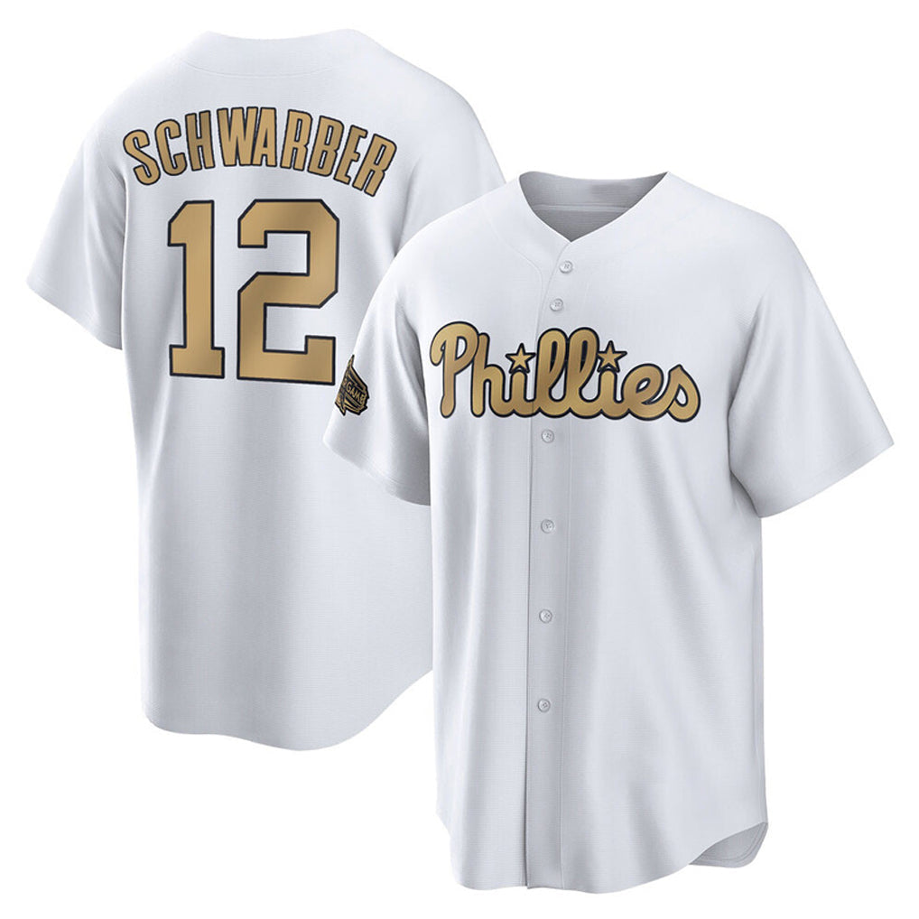 Perkns P.Phillies #12 Kyle Schwarber Player Gold All-Star Home Game Stitched Jerseys