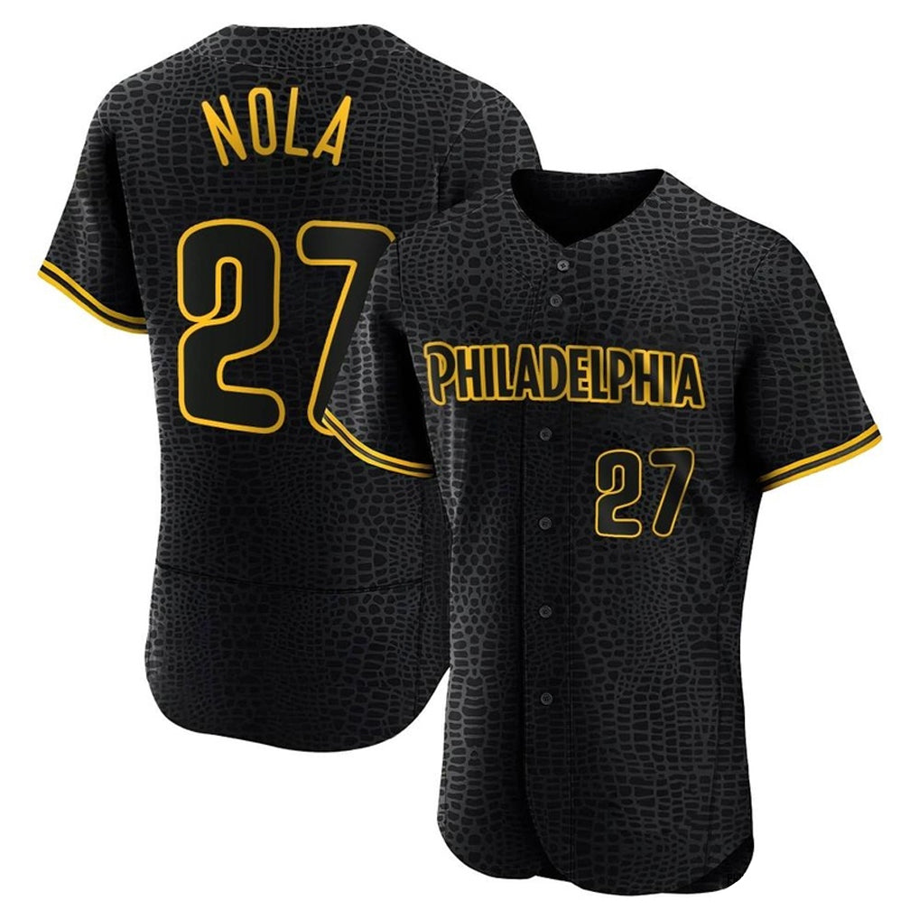 Perkns P.Phillies #27 Aaron Nola Player Black Snake Skin City Home Limited Elite Stitched Jerseys
