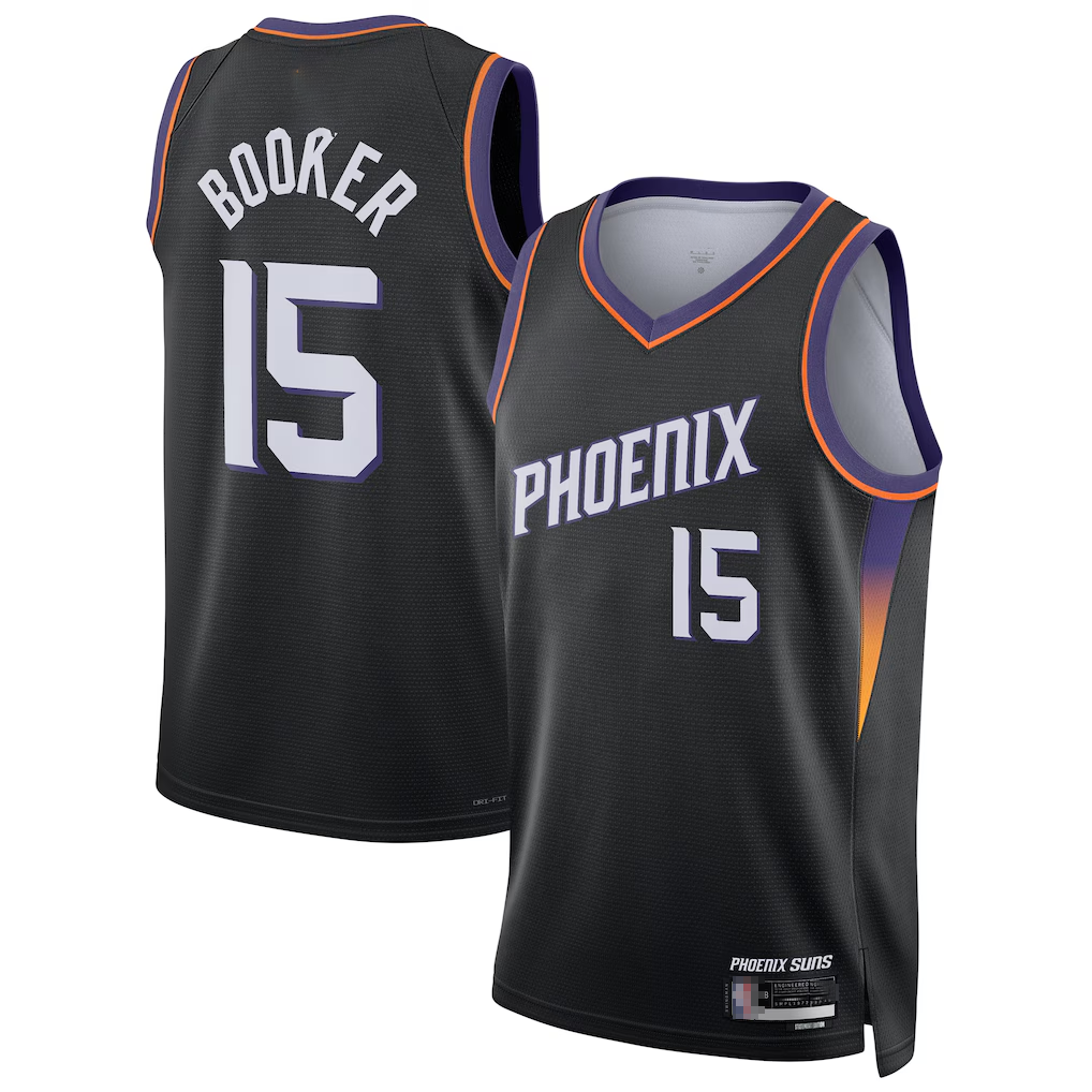 Perkns P.Suns #15 Devin Booker Black Swingman Jerseys - Statement Edition