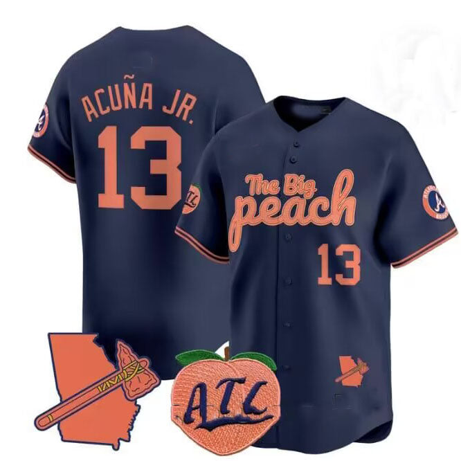 Perkns A.Braves #13 Ronald Acuna Jr. NavyThe Big Peach Vapor Stitches Personalized Jersey
