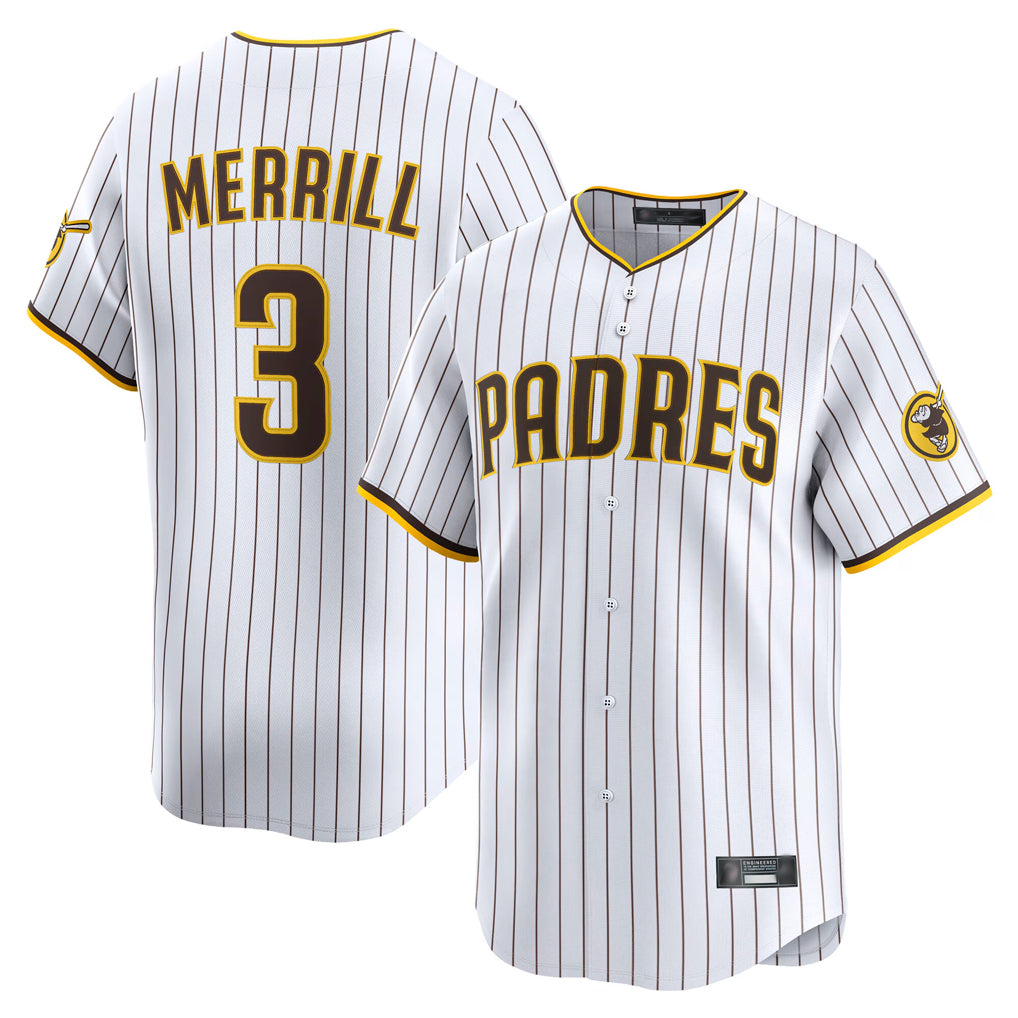Perkns S.Diego Padres #3 Jackson Merrill Player White Home Limited Stitched Jerseys
