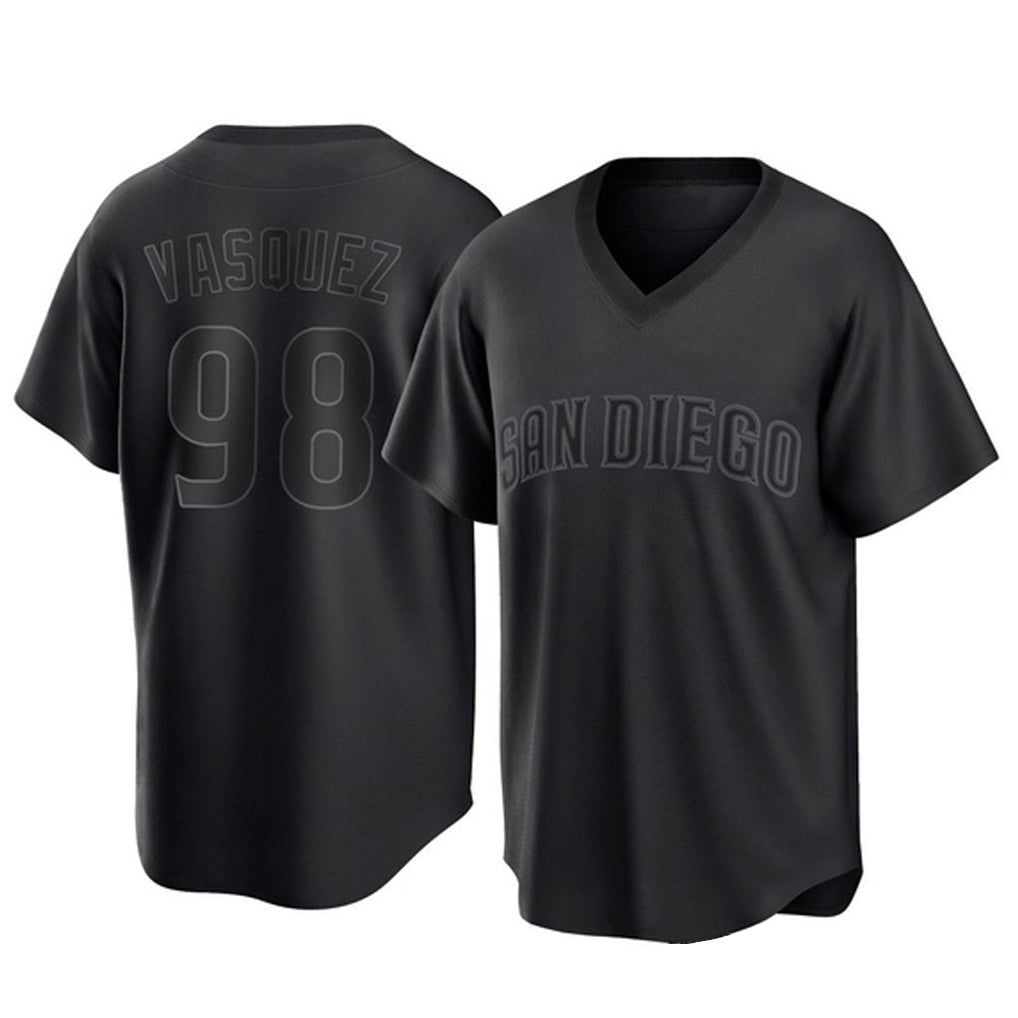 Perkns S.Diego Padres #98 Randy Vasquez Player Black Pitch Fashion Game T-shirt Stitched Jerseys