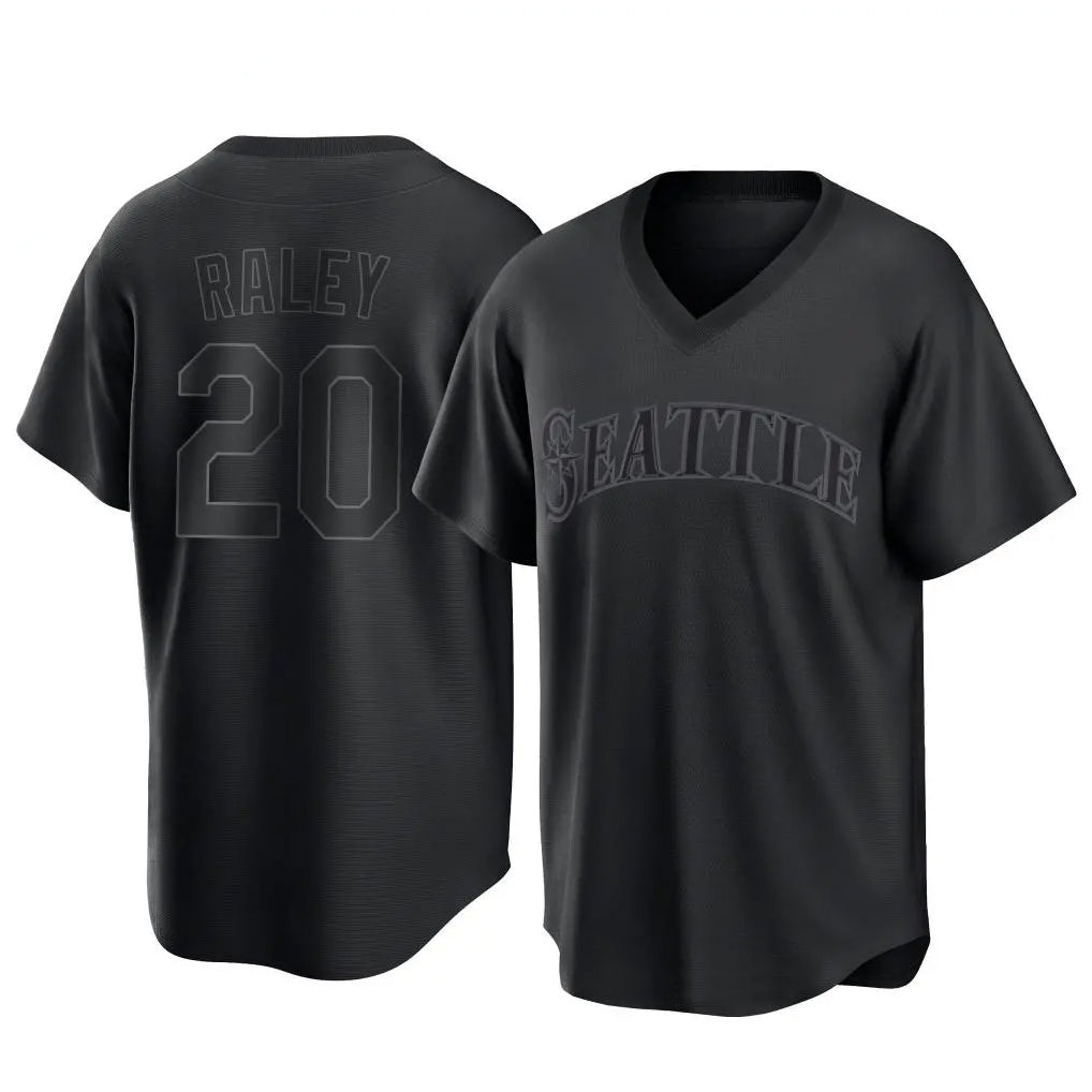 Perkns S.Mariners #20 Luke Raley Player Black Replica Fashion T-shirt Stitched Jerseys