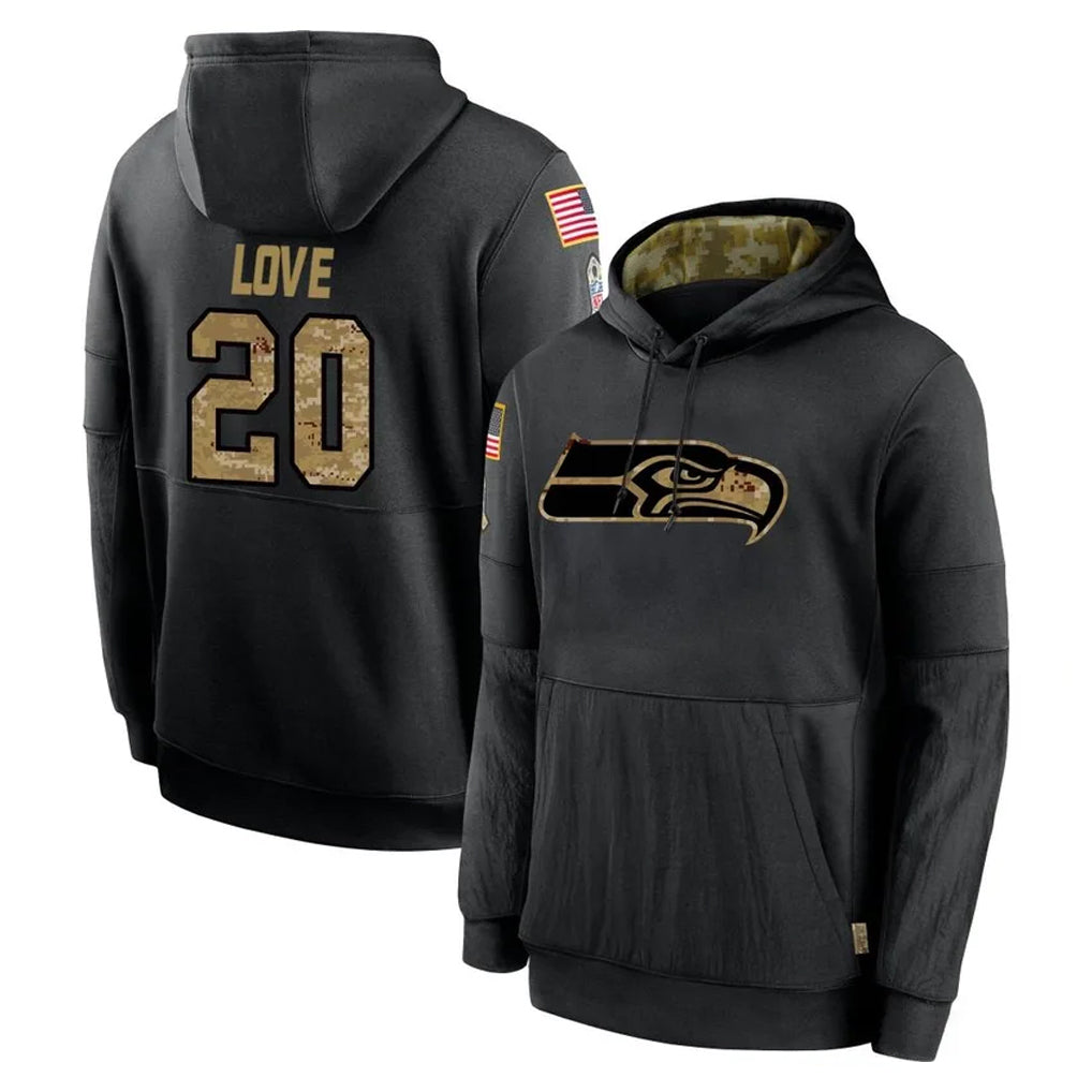 Perkns S.Seahawks #20 Julian Love Player Black Salute to Service Hoodies Limited Game Stitched Jerseys