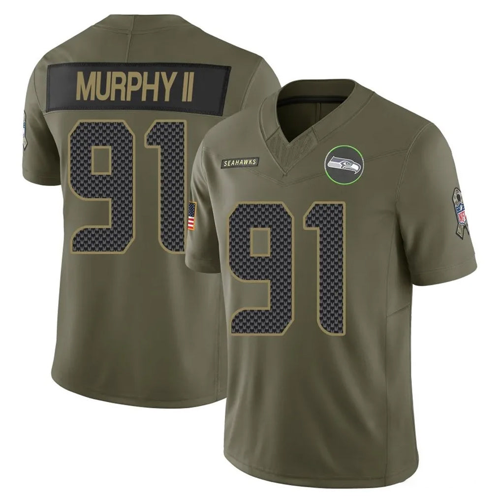 Perkns S.Seahawks #91 Byron Murphy II Player Olive 2025 Salute To Service Limited Home Game Stitched Jerseys