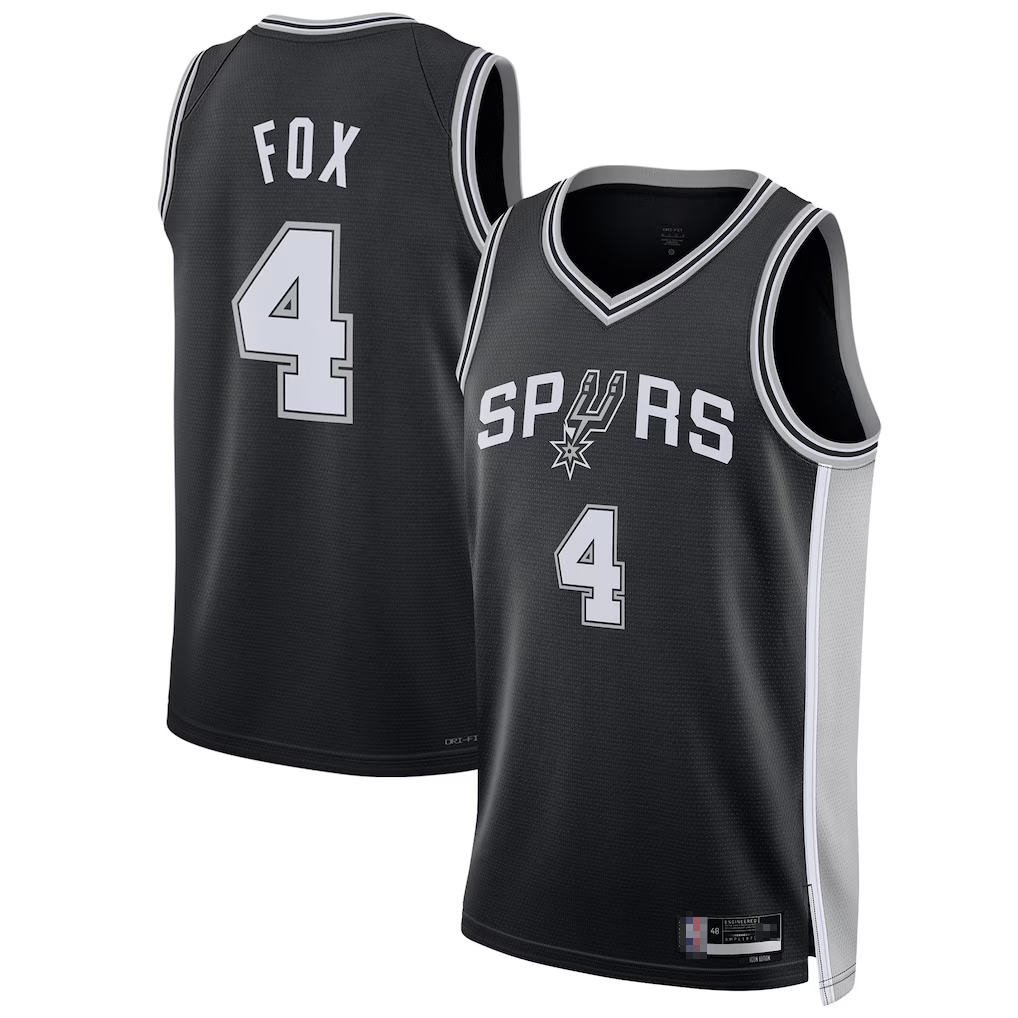 Perkns SA.Spurs #4 De'Aaron Fox Black Swingman Player Jerseys - Icon Edition