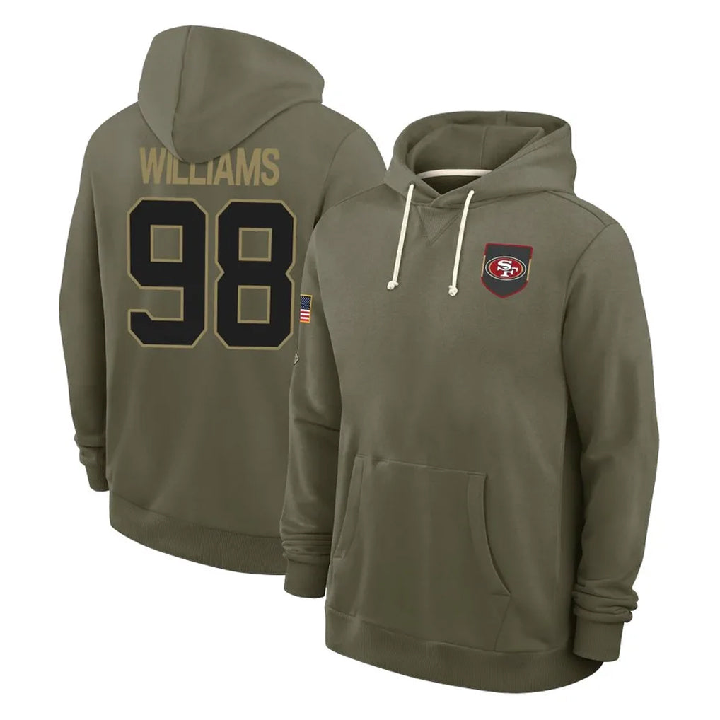 Perkns SF.49ers #98 Mykel Williams Player Olive Salute to Service Pullover Hoodies Limited Stitched Jerseys