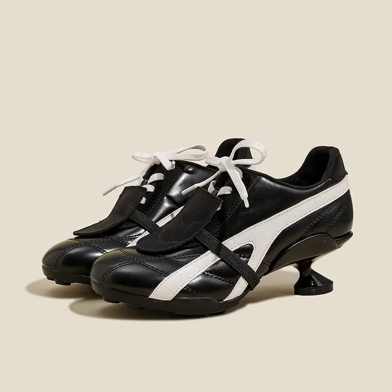 Designer Black Heels Women Luxury Round Toe Lace Up Ballet Pumps Fashion Brand Strange Shoe Sporty Style Low Heel Mary Jane Shoe