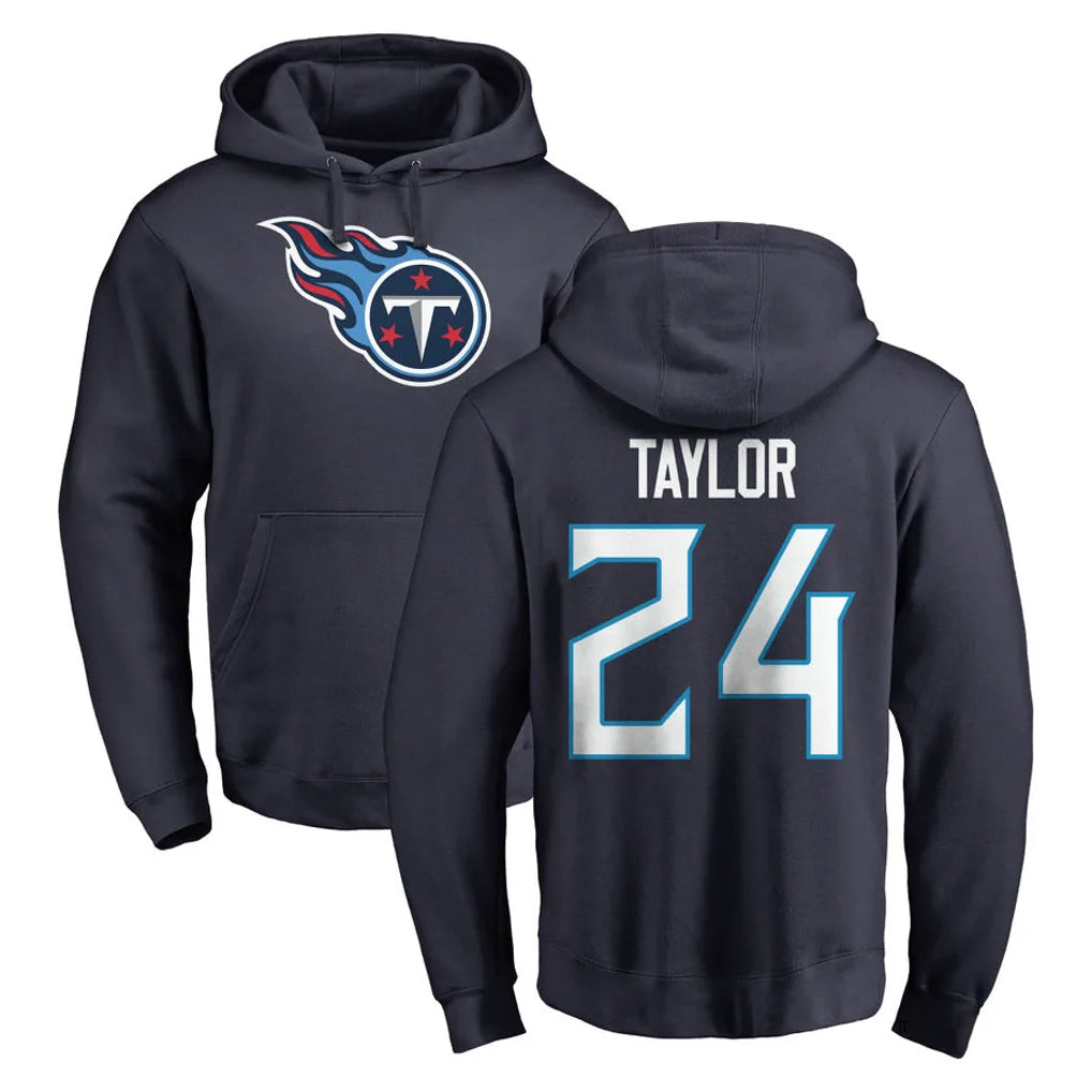 Perkns T.Titans #24 Alontae Taylor Player Navy Logo Pullover Hoodies Home Game Stitched Jerseys