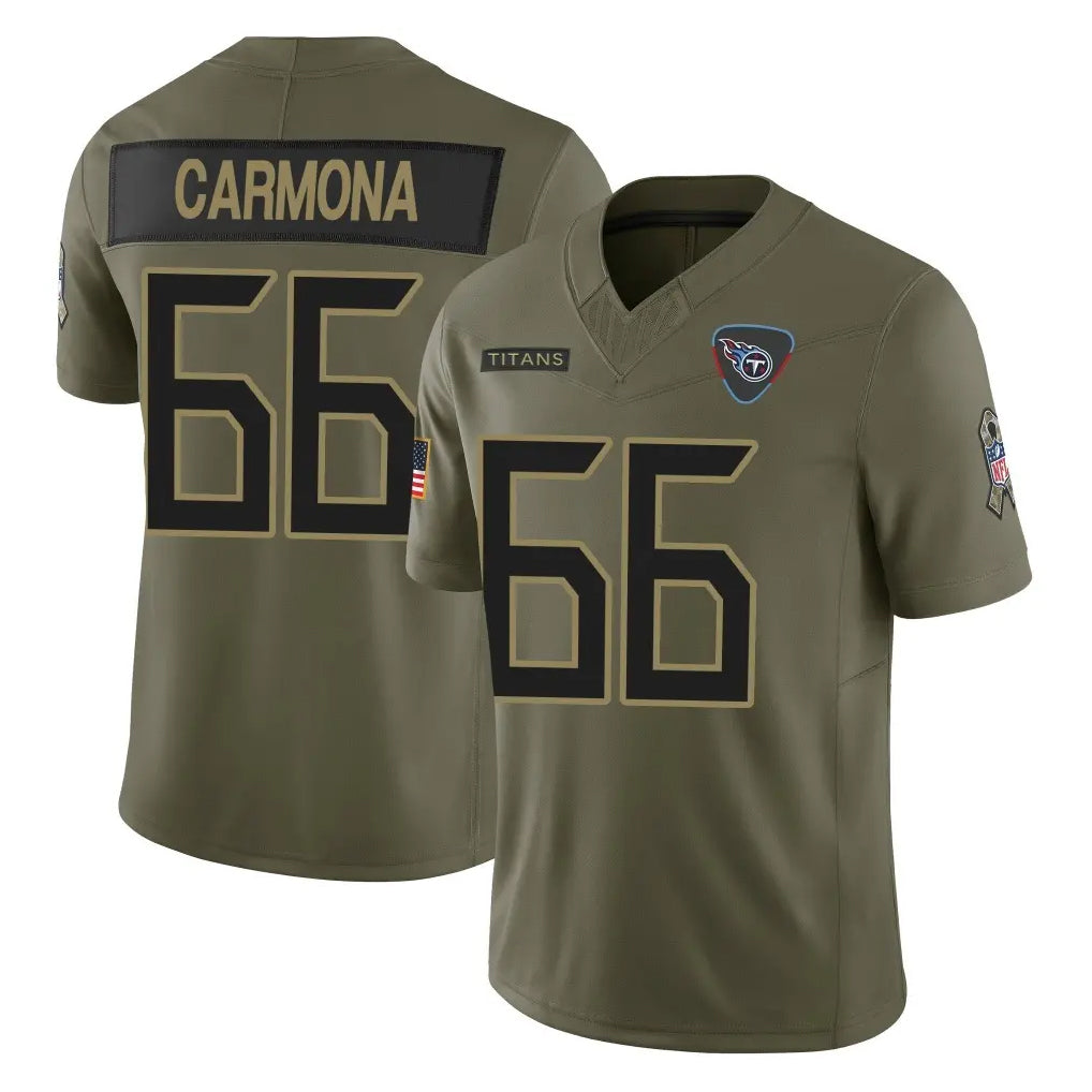 Perkns T.Titans #66 Fernando Carmona Jr. Player Olive Limited 2025 Salute to Service Home Game Stitched Jerseys