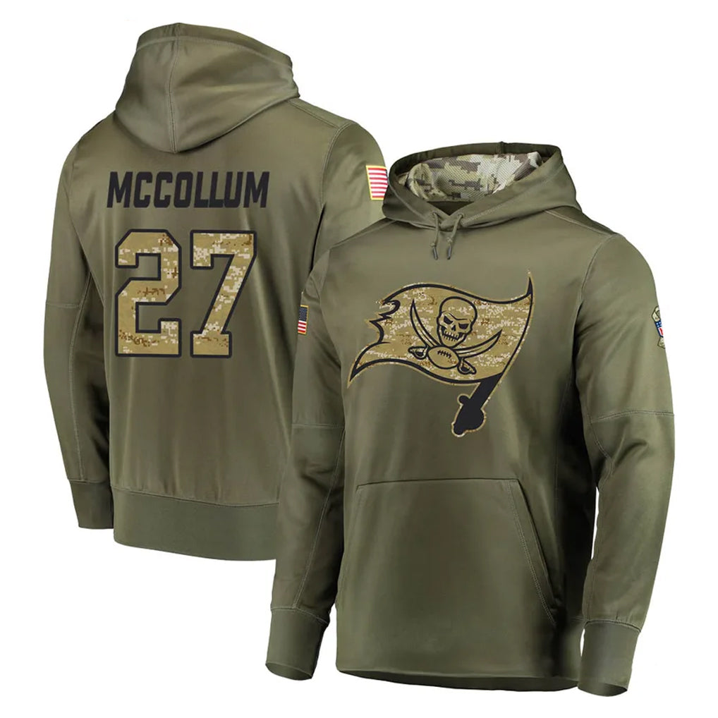 Perkns TB.Buccaneers #27 Zyon McCollum Player Olive Salute to Service Pullover Hoodie Home Game Stitched Jerseys