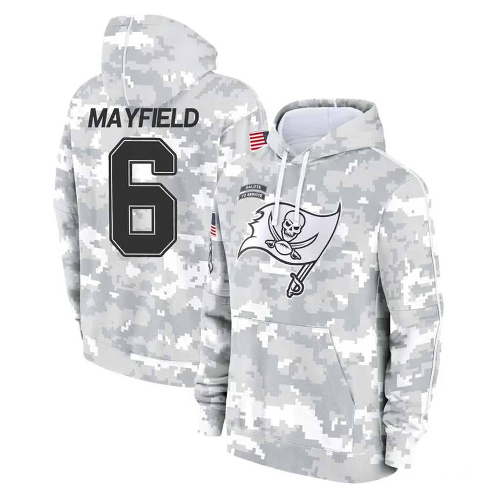 Perkns TB.Buccaneers #6 Baker Mayfield Player Arctic Camo Limited Salute to Service Pullover Hoodies Game Stitched Jerseys