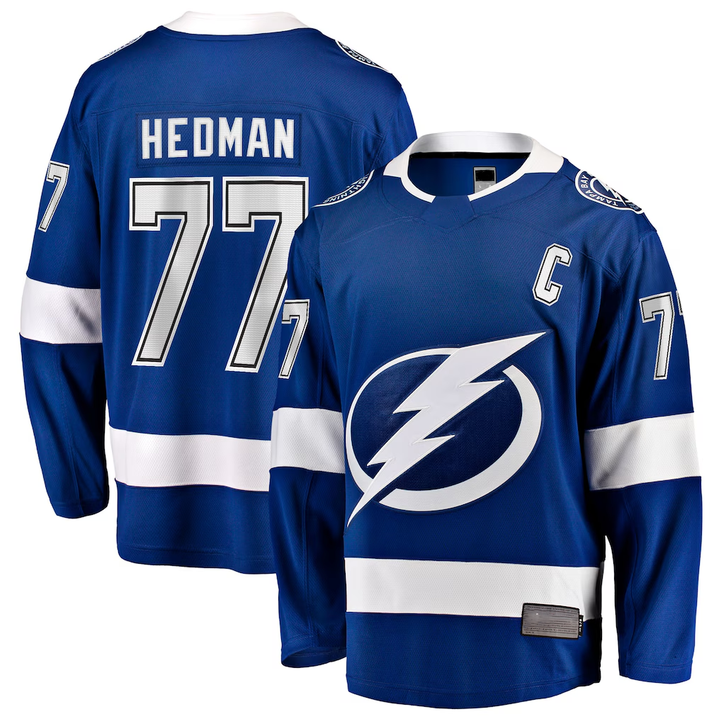 Perkns TB.Lightning #77 Victor Hedman Blue Home Captain Patch Breakaway Jerseys