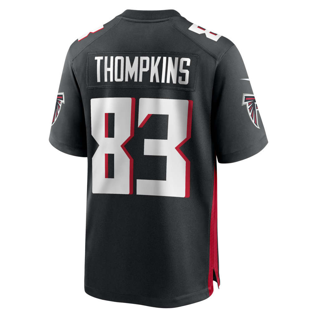 Perkns A.Falcons #83 Deven Thompkins Black Team Game Jersey
