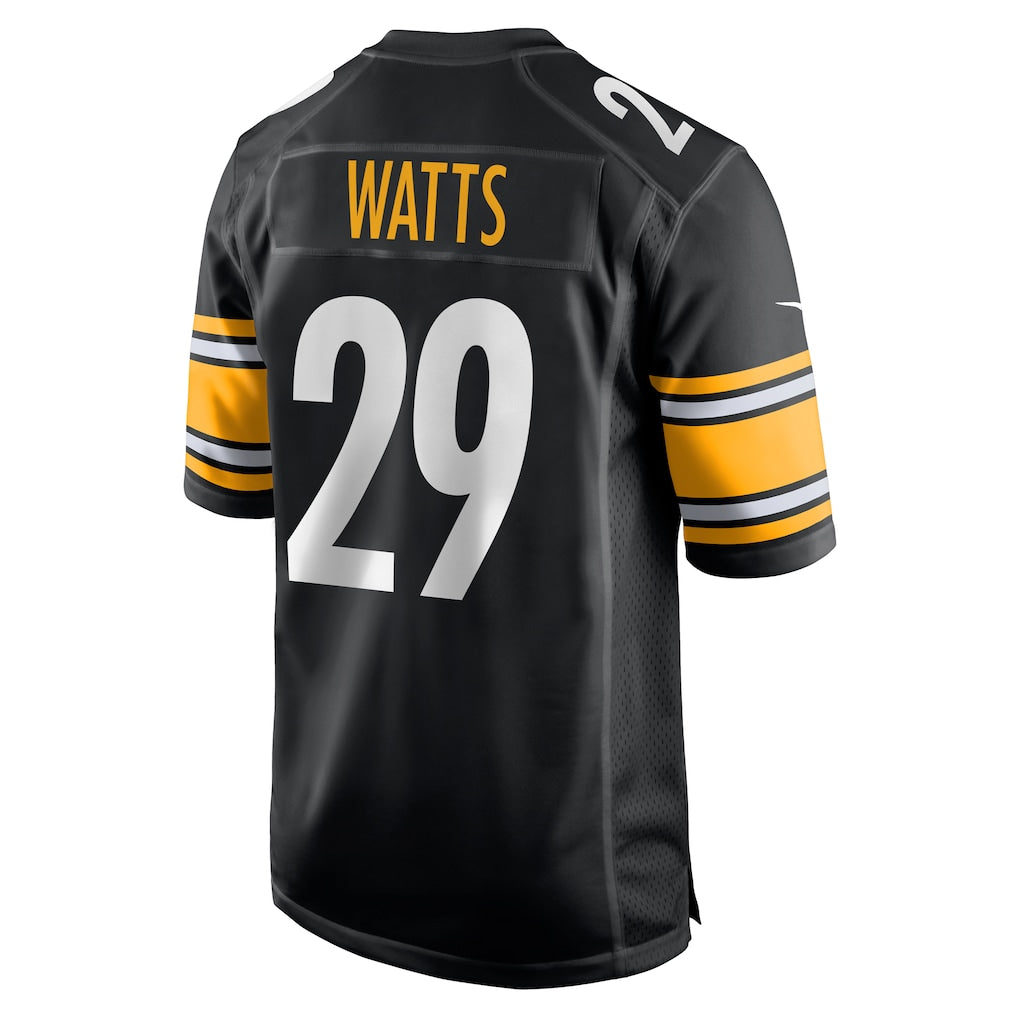 Perkns P.Steelers #29 Ryan Watts Black Game Jersey